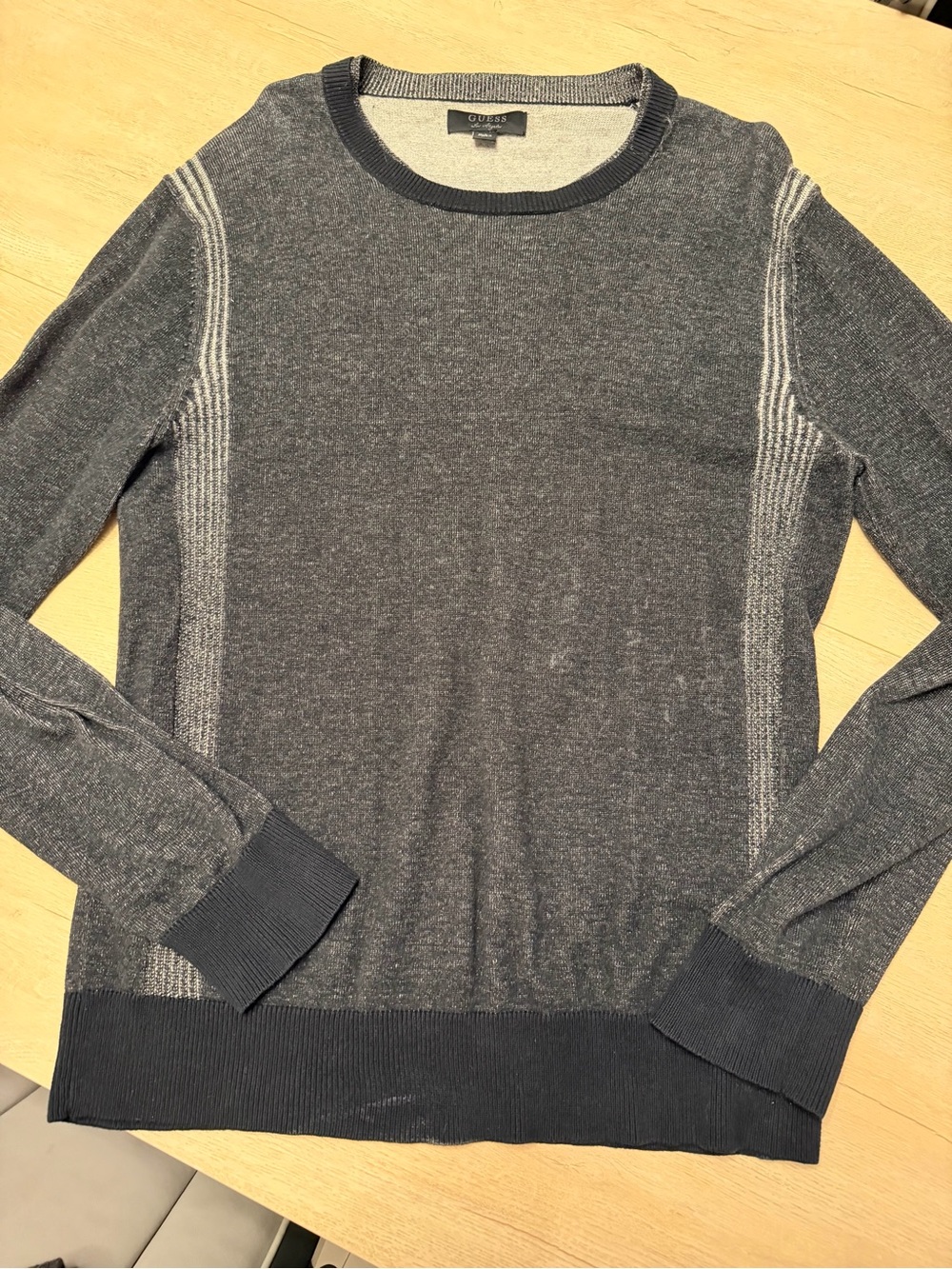 Guess Men's Dark Gray Crewneck Sweater with Light Gray Accents